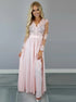 A Line V Neck Pink Chiffon Prom Dress with Appliques LBQ0243